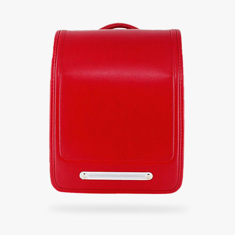 Cartable randoseru rouge en cuir avec surpiqûres