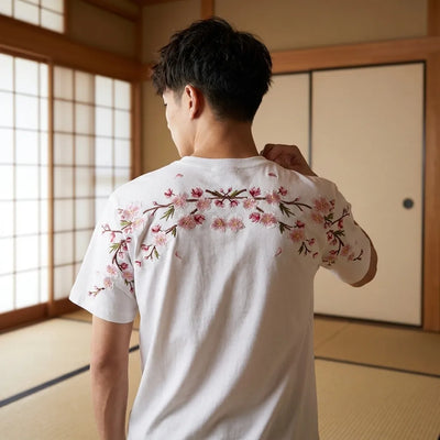 Chemise brodée sakura blanche vue de dos