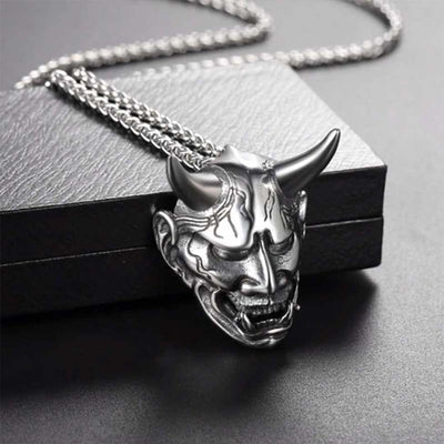 Collier japonais avec masque Hannya sans chaîne, bijou inspiré des légendes du Japon