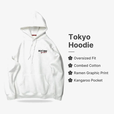 Sweat Tokyo : coupe oversize, coton peigné, imprimé graphique ramen, poche kangourou.