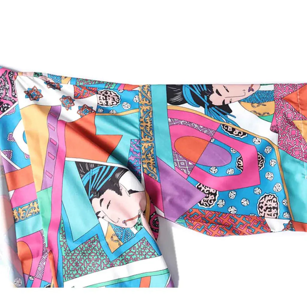 Gros plan sur le tissu et la manche du montsuki haori