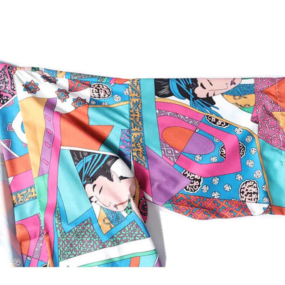 Gros plan sur le tissu et la manche du montsuki haori