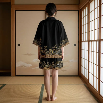 Ensemble kimono streetwear avec motif de vague