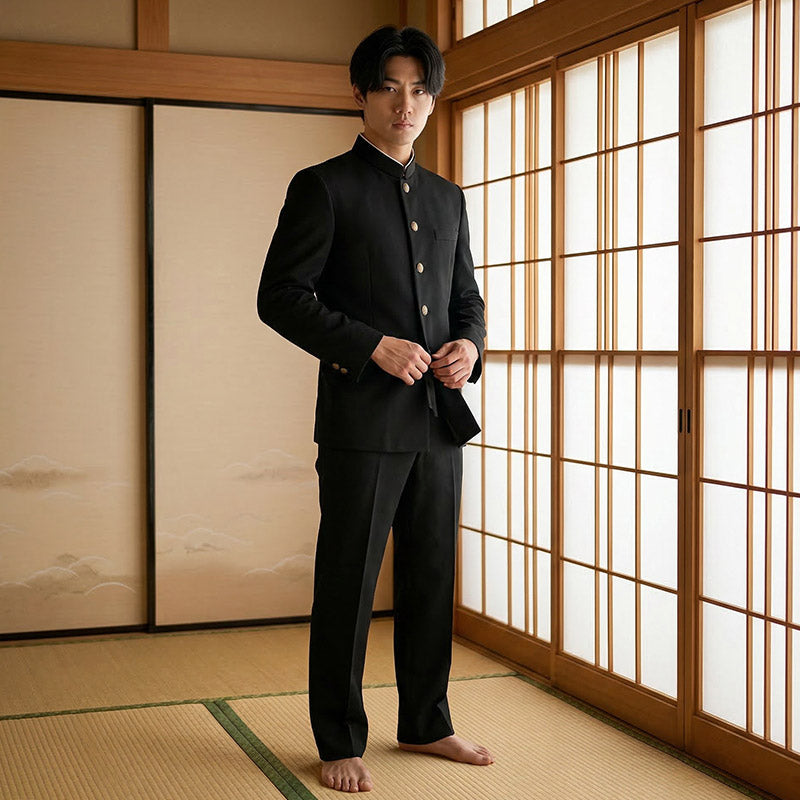 Gakuran homme porté fermé, allure lycéenne japonaise