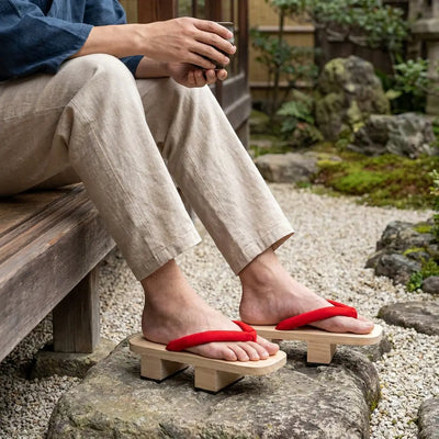 Sandale geta posée sur une pierre de jardin japonais