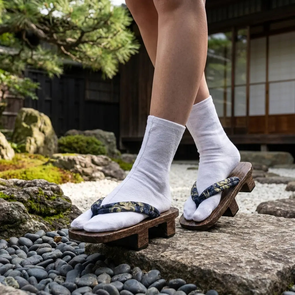 Geta Dragon Doré avec lanière hanao dans un jardin japonais