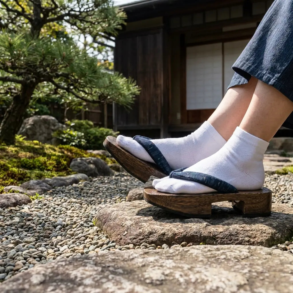 Geta hanao indigo motif grue, vue de face