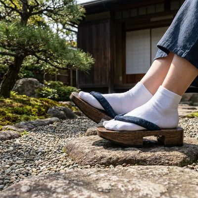 Geta hanao indigo motif grue, vue de face