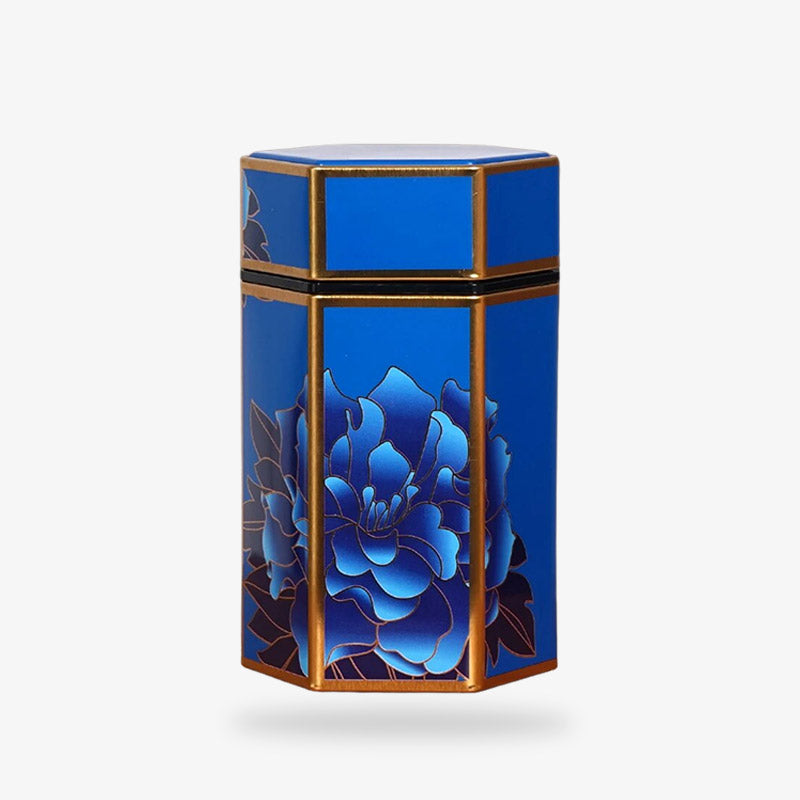 Une grande boite a the japon de couleur bleu