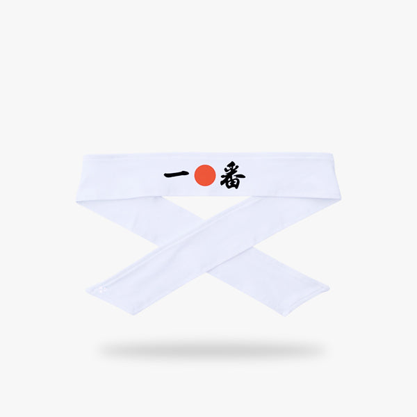Un bandeau japonais hachimaki ichiban avec un kanji et un rond rouge. Le symbole du pays du soleil levant