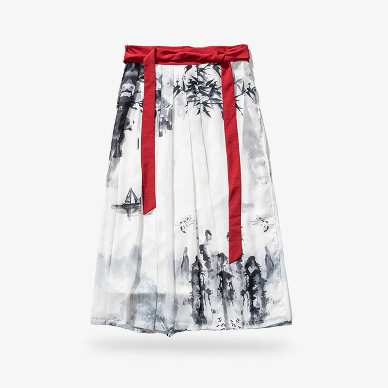 Hakama blanc, jupe kimono fermée par une ceinture obi rouge