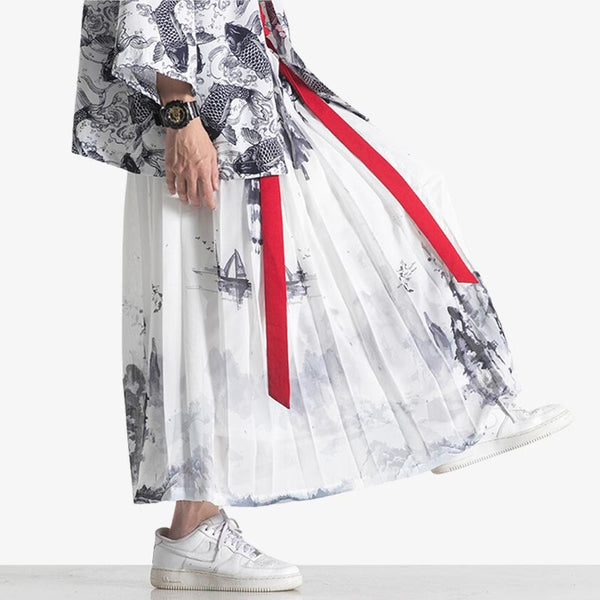 Le hakama jupe japonaise est de couleur blanche. C'est un habit traditionnel japonais