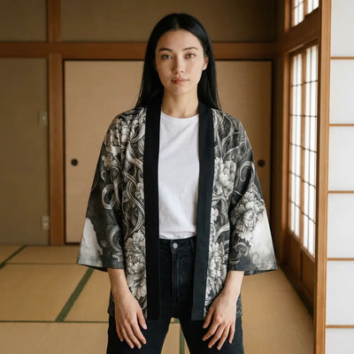 Haori avec masque Hannya imprimé