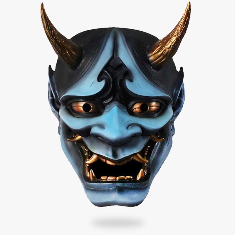 Le hannya mask est un visage de démon japonais bleu avec des cornes et des crocs terrifiants