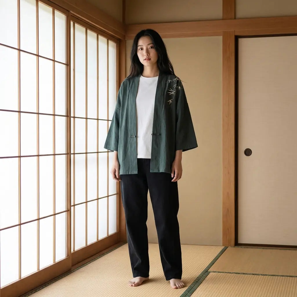 Haori Bambou Vert vue de face