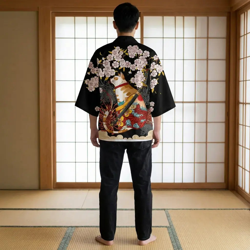 Kimono Wool Haori vu de dos, motif complet visible