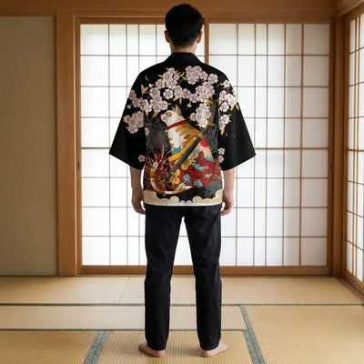 Kimono Wool Haori vu de dos, motif complet visible
