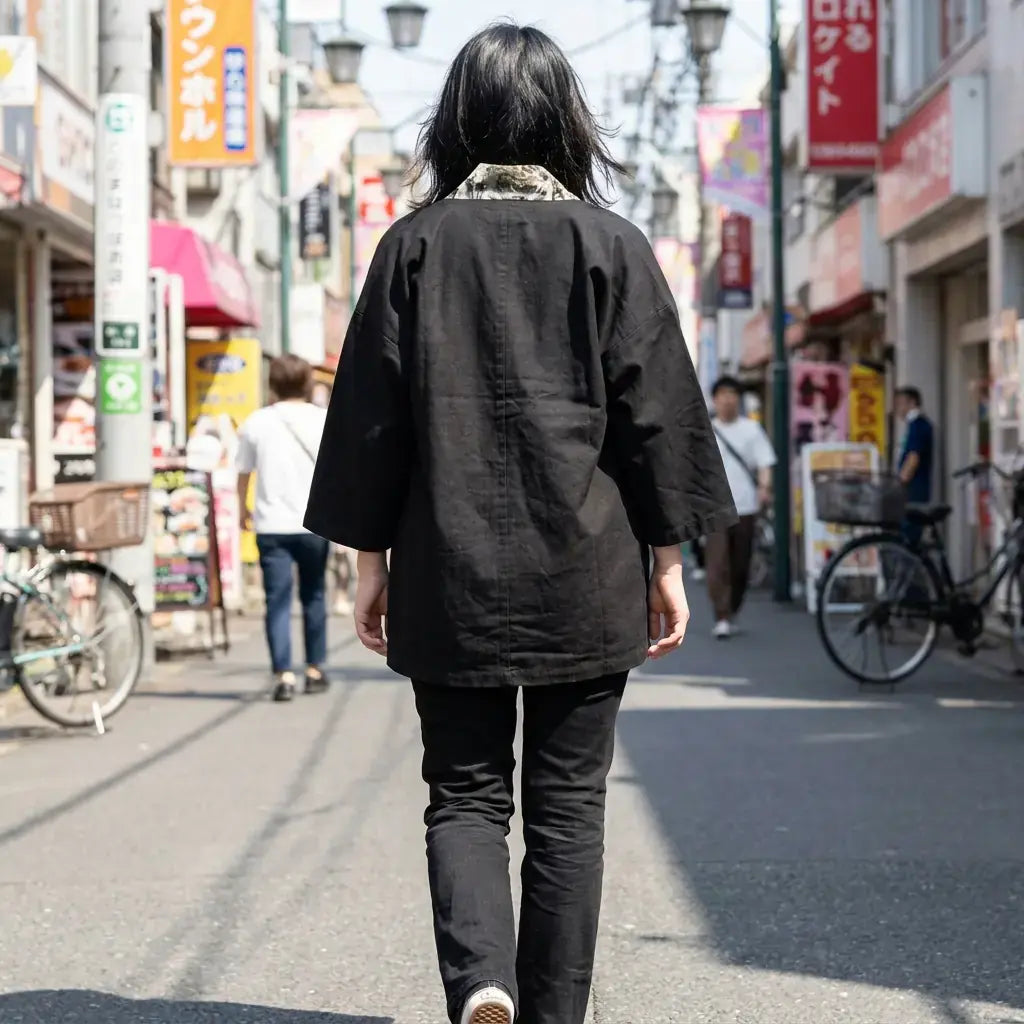 Veste Haori porté par une femme dans une pièce japonaise traditionnelle