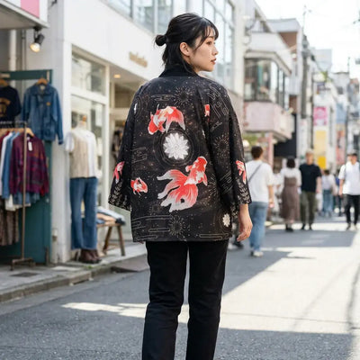 Soulive Haori porté par une femme dans une pièce japonaise traditionnelle