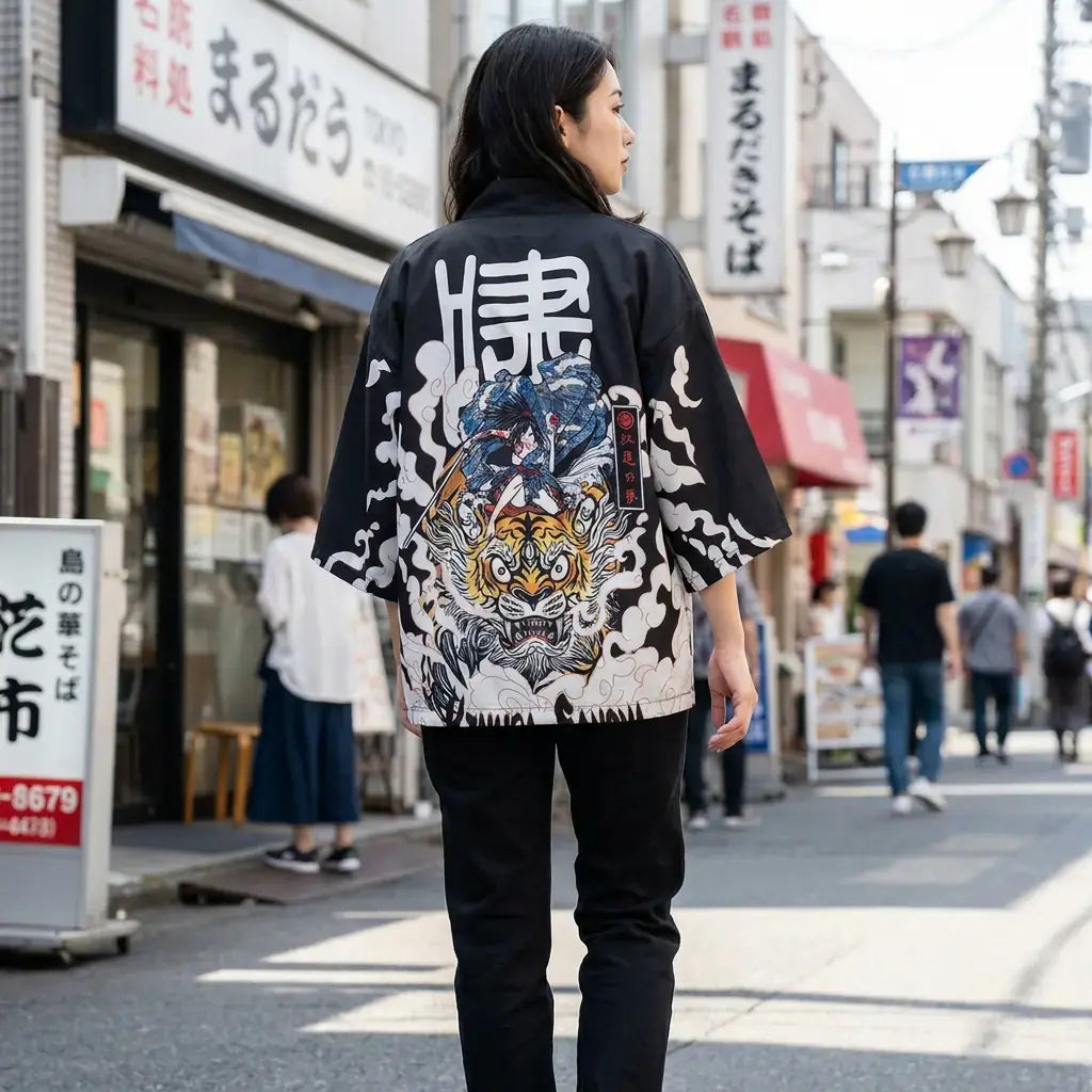 Haori Murasame porté par une femme dans une pièce japonaise traditionnelle