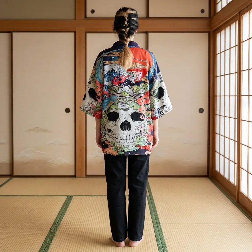 Haori Femme Vague Crâne vue de face