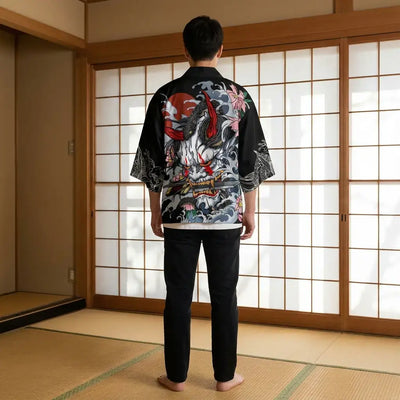 Kimono Japonais Haori vu de dos, motif complet visible