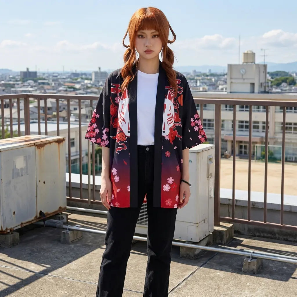 Haori kitsune rouge femme