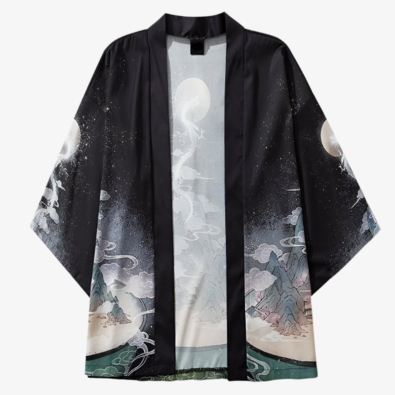 Haori Yume Yukata style Kyoto vu de dos avec dragon brodé