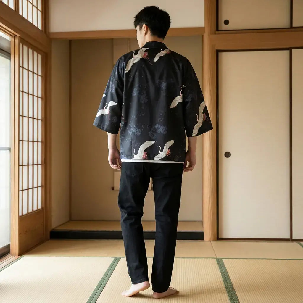 Haori Japonais vu de dos, motif complet visible