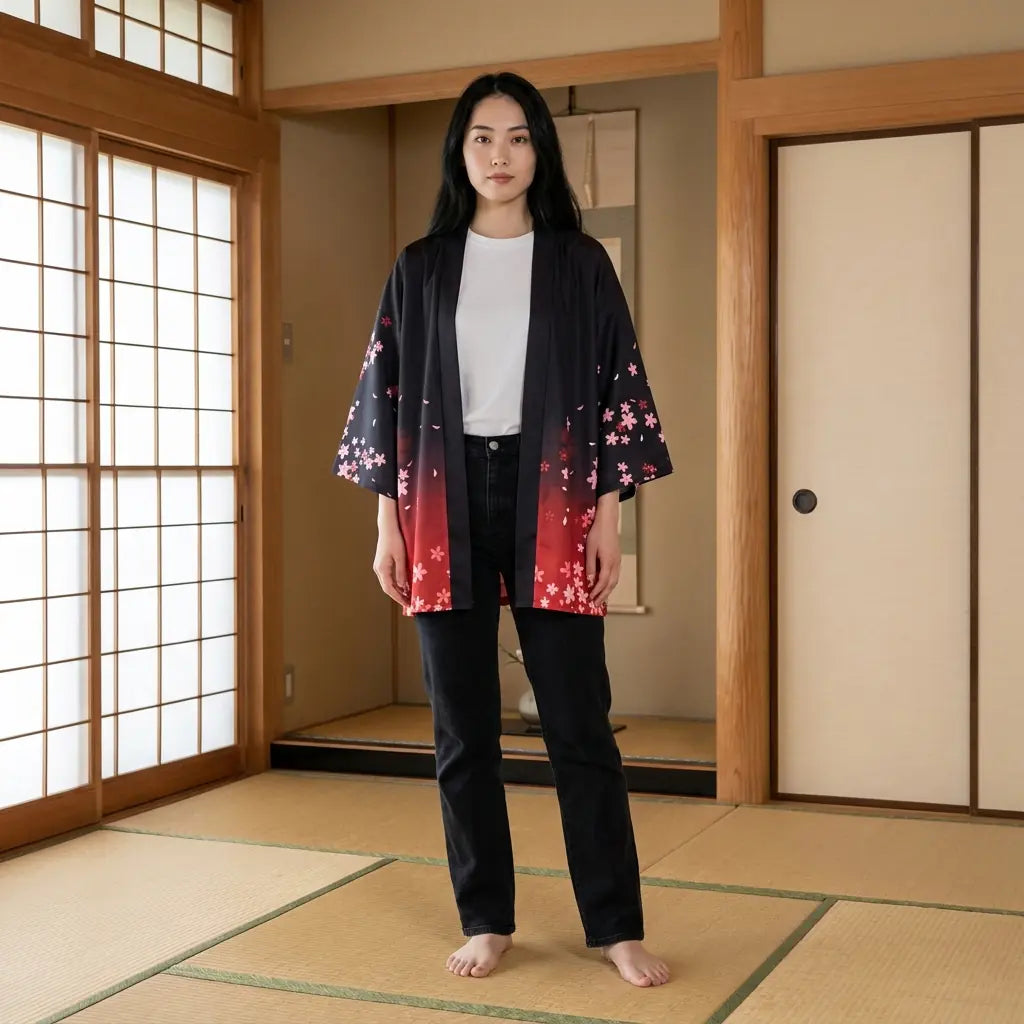 Haori femme imprimé fleurs de cerisier sakura