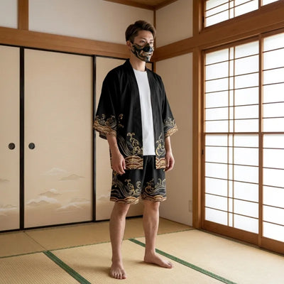 Haori vague japonaise porté de face