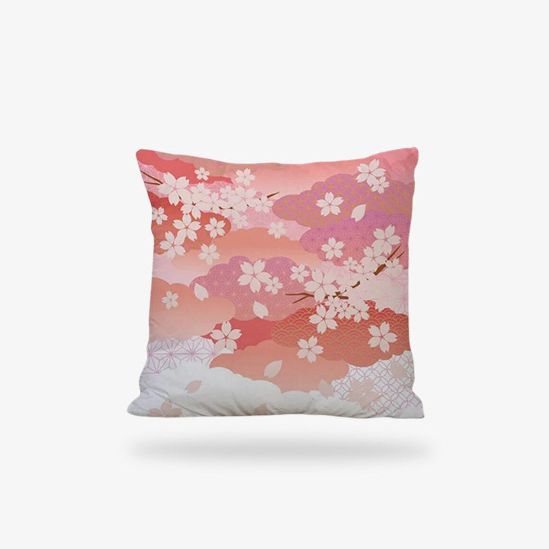 Cette housse coussin sakura est de couleur rose avec un symbole de fleurs de cerisiers japonais