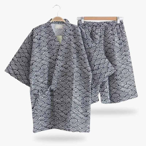 Ce jinbei japonais vetement est un pyjama japonais qui se porte en exterieure et en interieur comme un habit japonais traditionnel