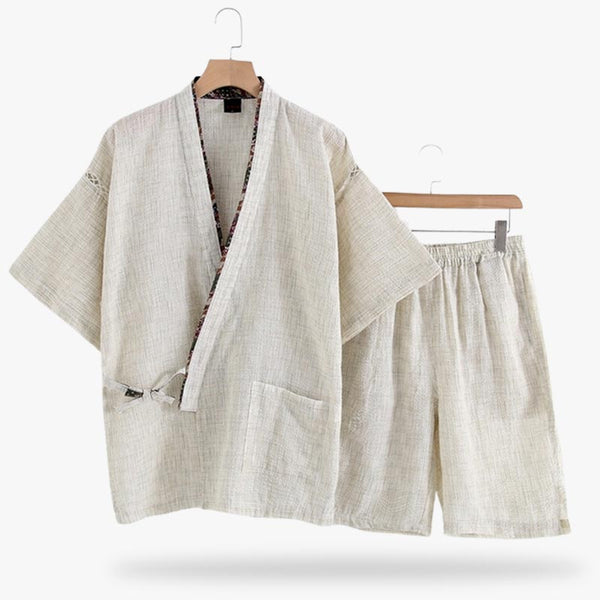 Ce jinbei pyjama est un vêtement japonais traditionnel qui se porte comme un kimono d'été