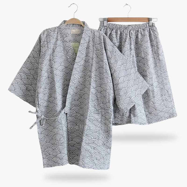 Ce jinbei vetement est un pyjama japonais traditionnel qui se compose d'un t-shirt japonais et d'un short. Le motif Seigaiha symbolise une vague japonaise
