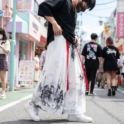 Jupe hakama japonaise blanche vue de face