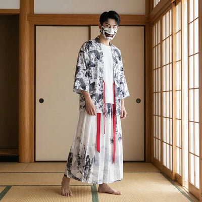 Jupe hakama à motifs ukiyo-e portée de face
