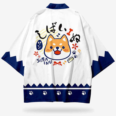 Veste kimono Shiba Inu blanche