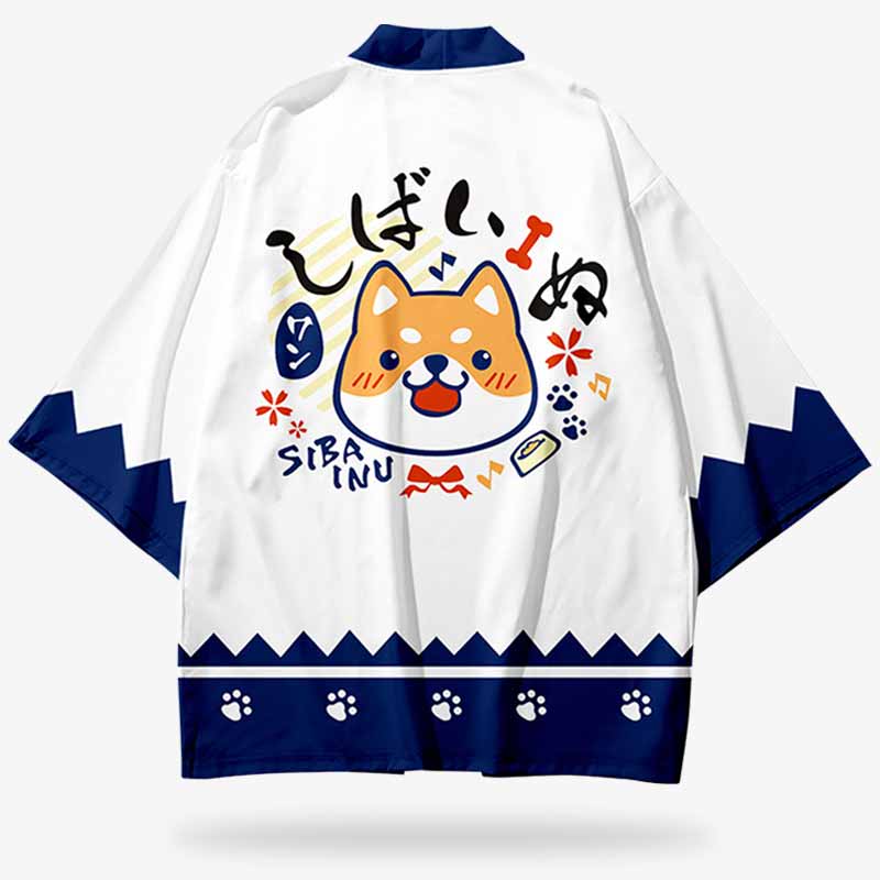 Veste kimono Shiba Inu blanche