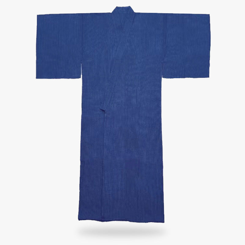 Ce kimono Yukata est de couleur bleu. C'est une vêtement japonais traditionnel qui se porte avec une ceinture Obi