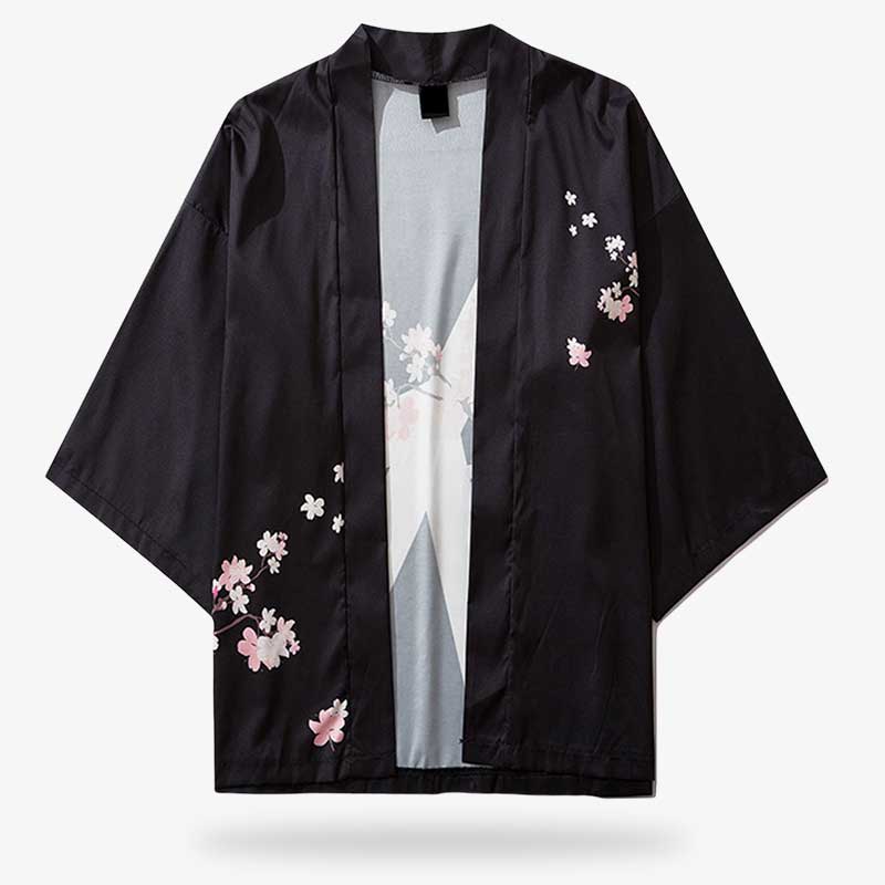 Veste kimono matelassée fleurie noire - Élégance japonaise Veste kimono matelassée fleurie noire - Élégance japonaise