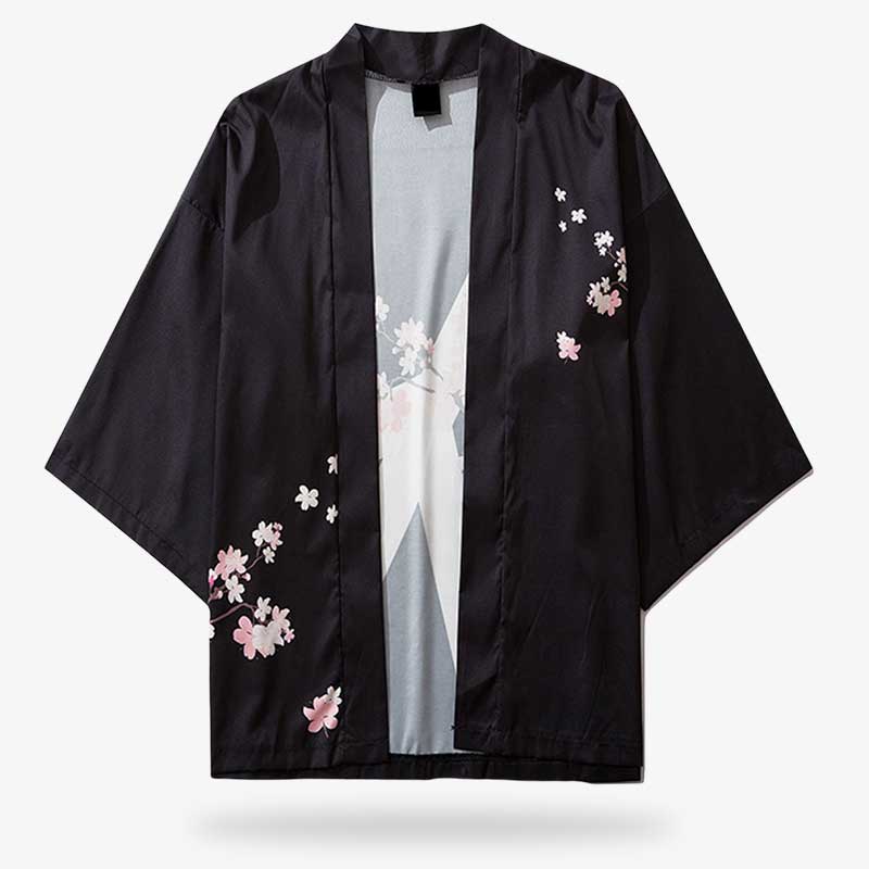 Un kimono a fleur pour homme porté comme une veste japonaise haori