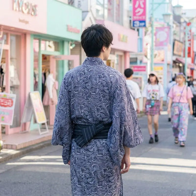 Kimono ample motif vague japonaise dos