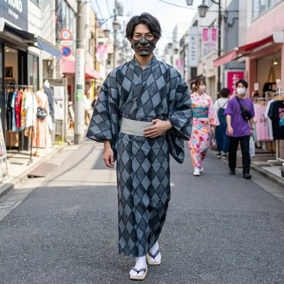 Kimono Hishi porté avec obi