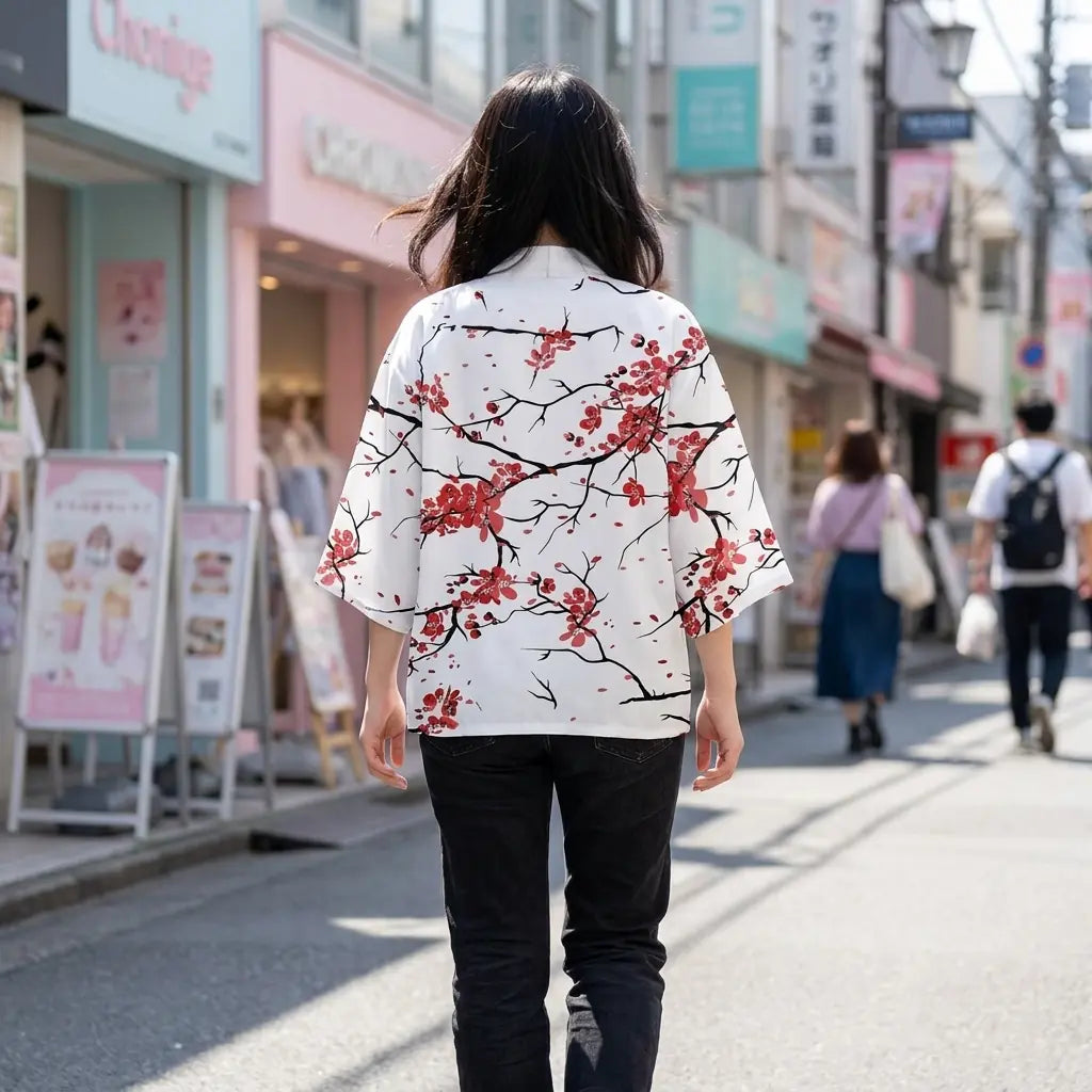 Kimono blanc à motif sakura