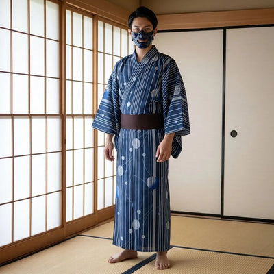 Kimono bleu homme aux manches larges et coupe droite