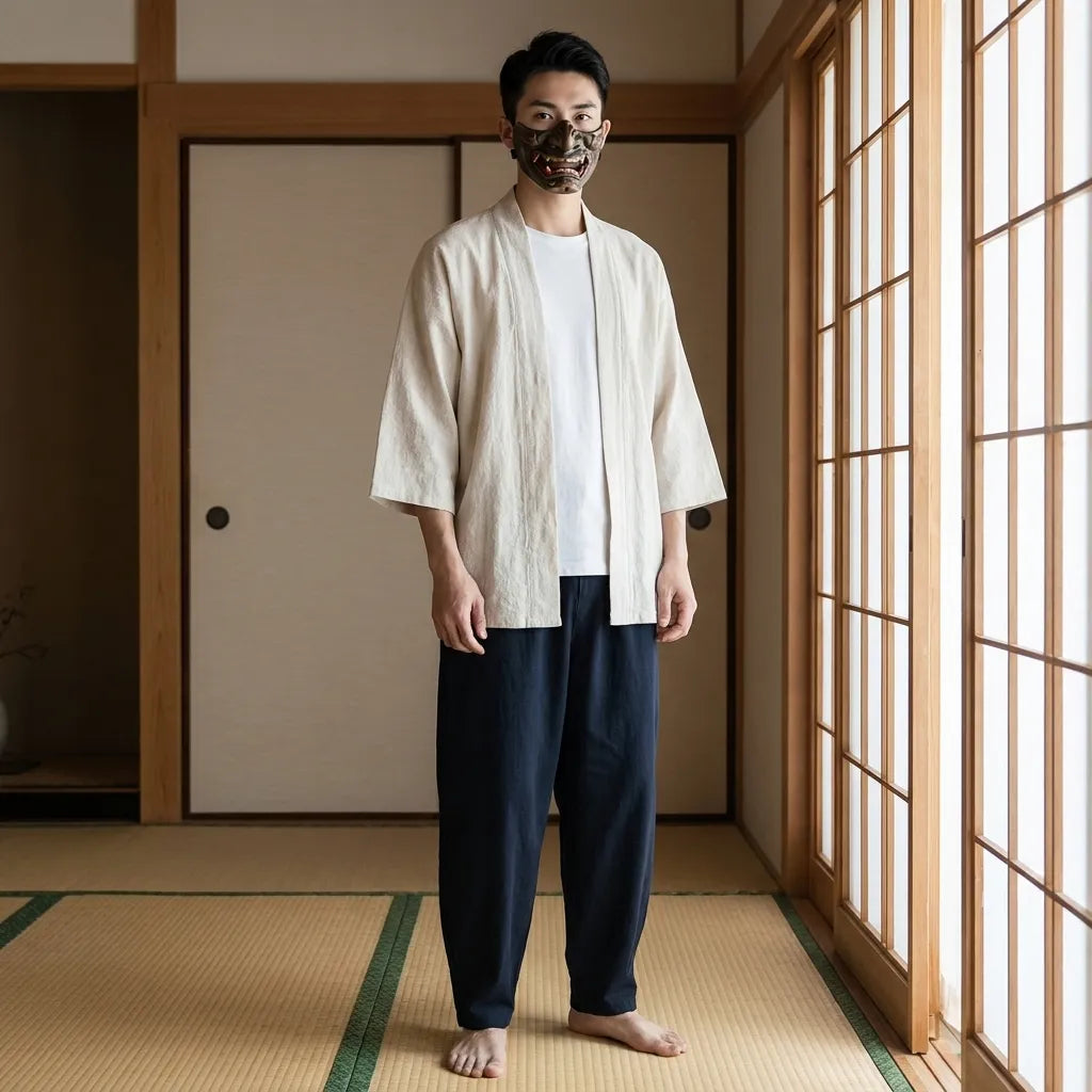 Kimono cardigan blanc, vue de face détaillée