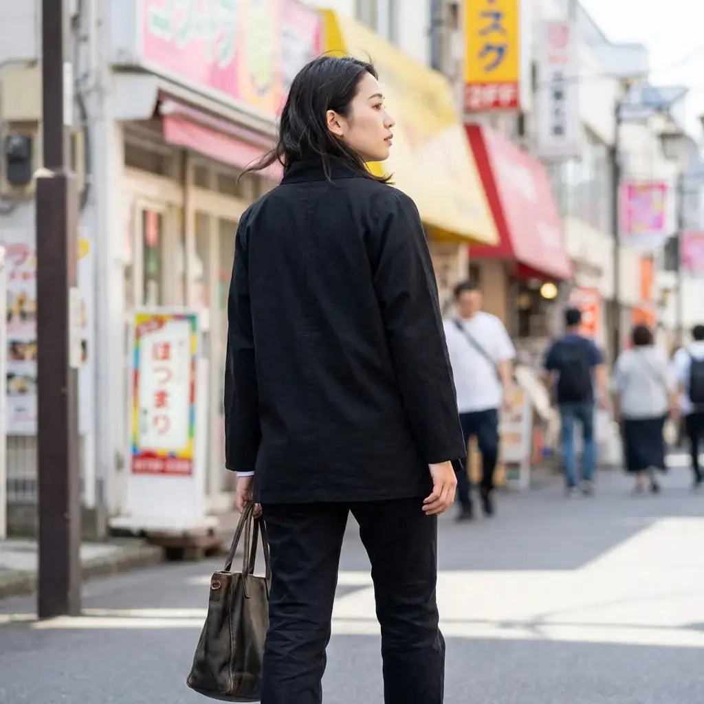 Kimono Cardigan porté par une femme dans une pièce japonaise traditionnelle