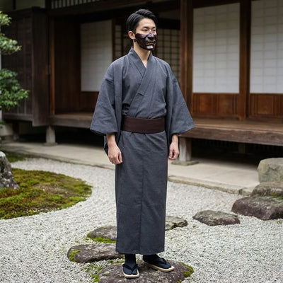 Kimono homme casual gris-indigo vue de face