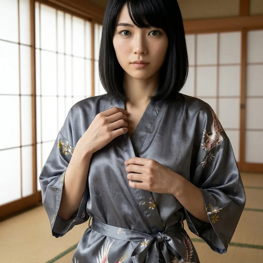 Kimono court femme à imprimé floral vu de dos